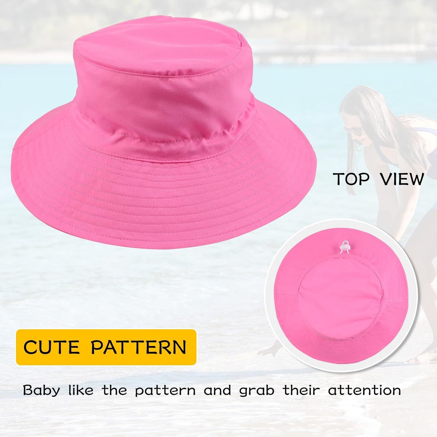 Peecabe Summer Baby Sun Hat for Boys Girls UPF 50+ Wide Brim Toddle Bucket Hat Adjustable Baby Beach Cap 0-8 Years