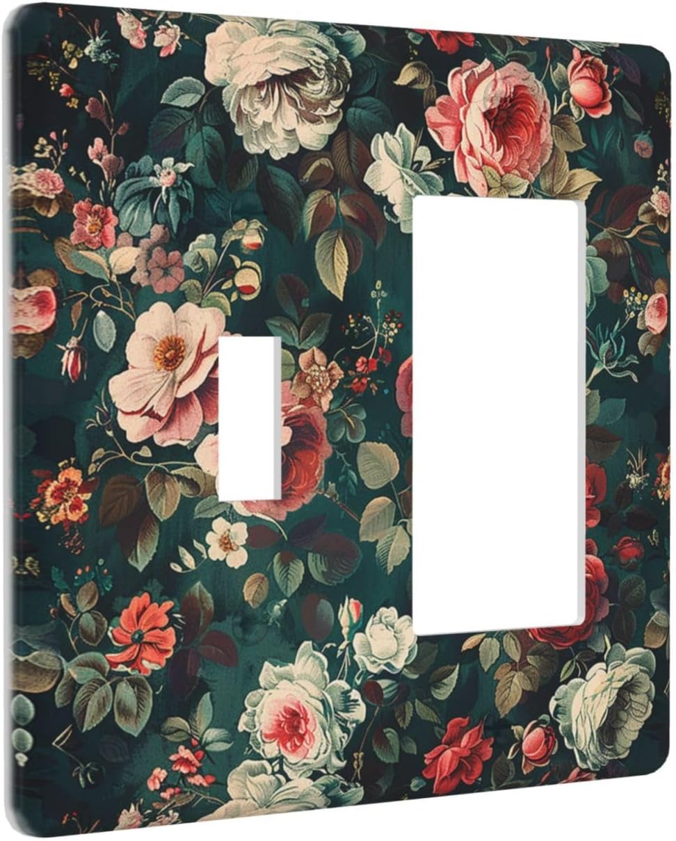 Outlet Covers Baroque Vintage Peony Flower Floral 1 Toggle 1 Rocker Combination Decorative Wall Plate Electrical Switch Plates Light Switch Cover Plate for Bedroom Farmhouse Decor
