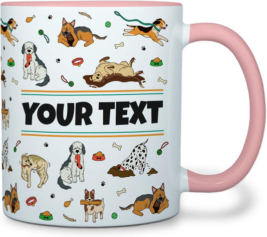 Personalized Mug for Kids - Dogs - Custom Name/Text, Ceramic Hot Chocolate/Cocoa/Coffee Cup for Boys/Girls, Birthday/Christmas/Holiday Gift - 11 oz, Pink Handle