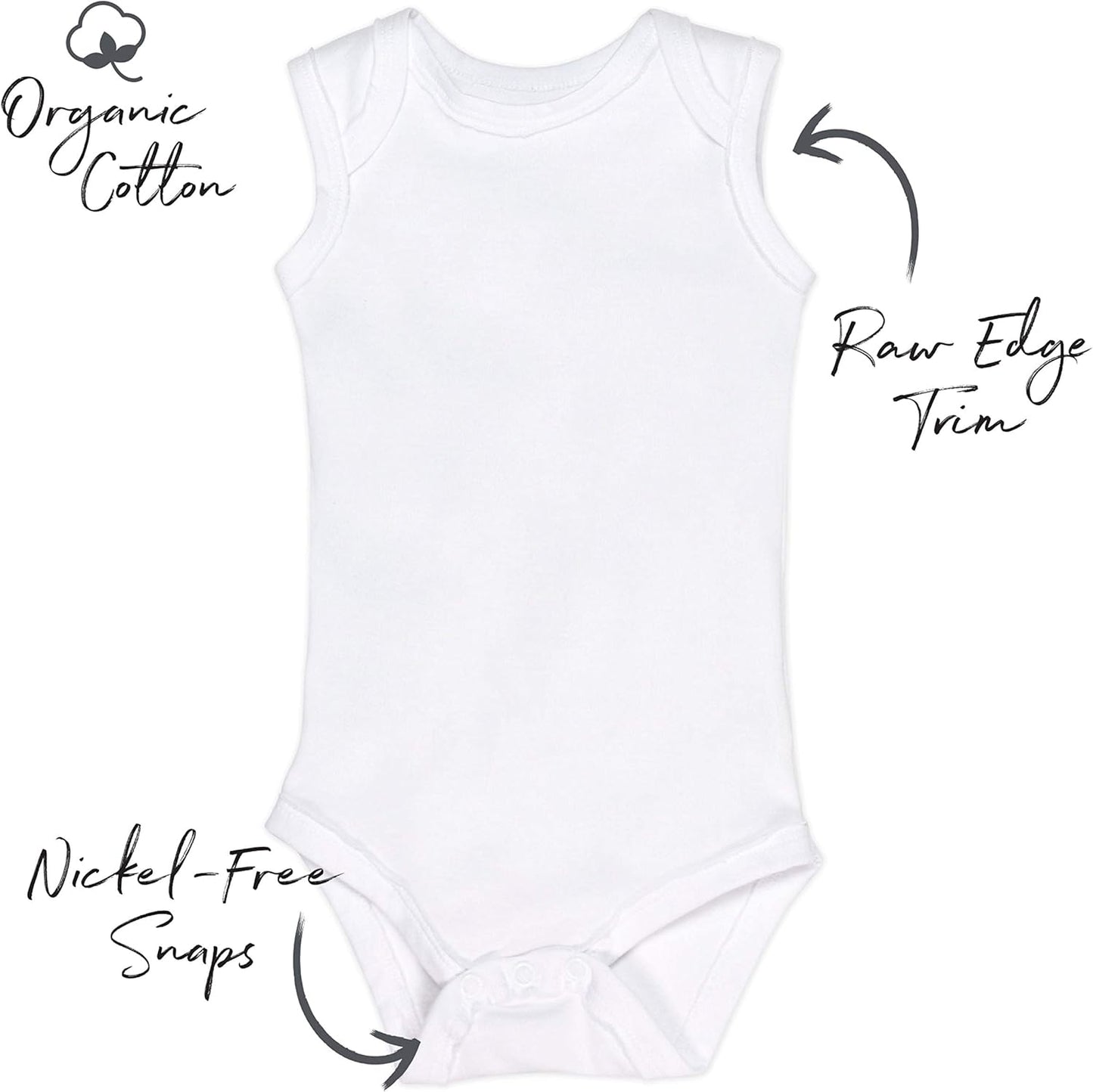 Sleeveless Bodysuits One-piece 100% Organic Cotton for Baby Boys, Girls, Unisex