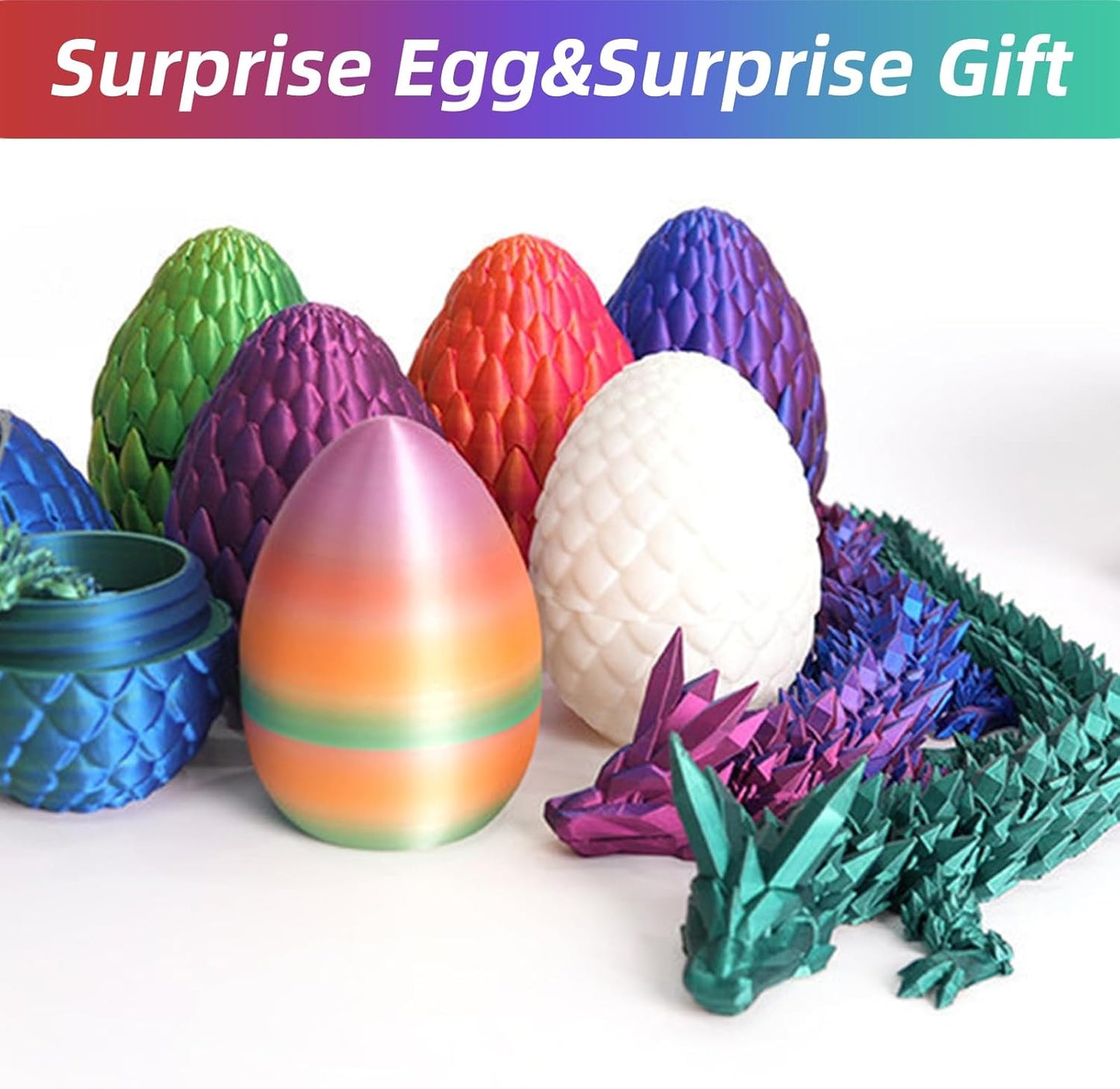 Easter Eggs 3D Printed Dragon Egg Dragon Eggs with Dragon Inside Fidget Toys Pendant Desk Decorative Easter Egg Fillers Easter Gifts for Boys Kids Home Office Decor (Laser Green)