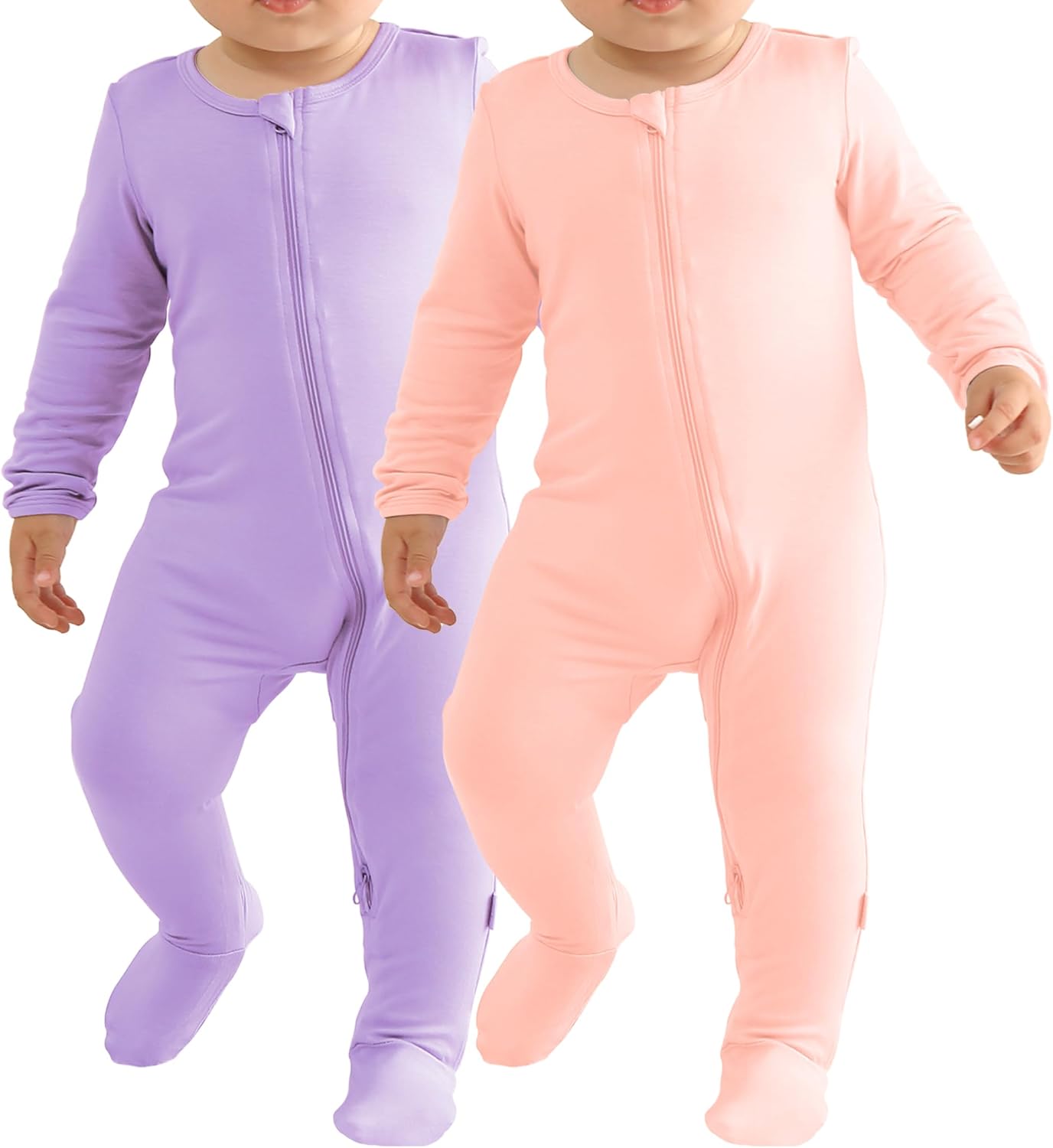 Baby Bamboo Rayon Romper Infant Footies Long Sleeve Double Zipper Outfits 2-Pack One-Piece Jumpsuits