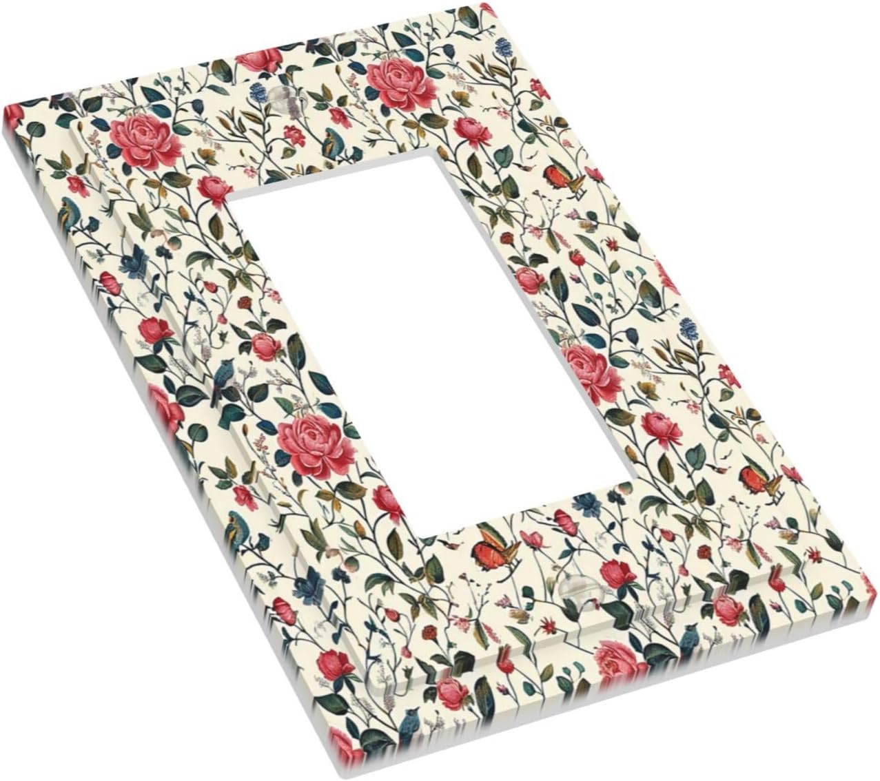 Decorative Outlet Covers Vintage Flowers Rose Leaf Bird Butterfly 1 Gang Single Rocker Light Switch Cover Plate Wall Plates GFCI Faceplate for Bedroom living Room Decor