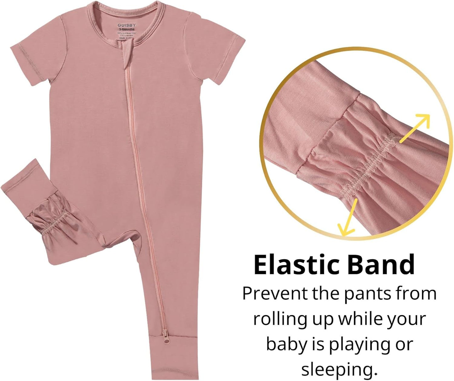 GUISBY Rayon Made from Bamboo Baby Pajamas, Summer Short Sleeve Footless Rompers, 2 Way Zipper Sleeper