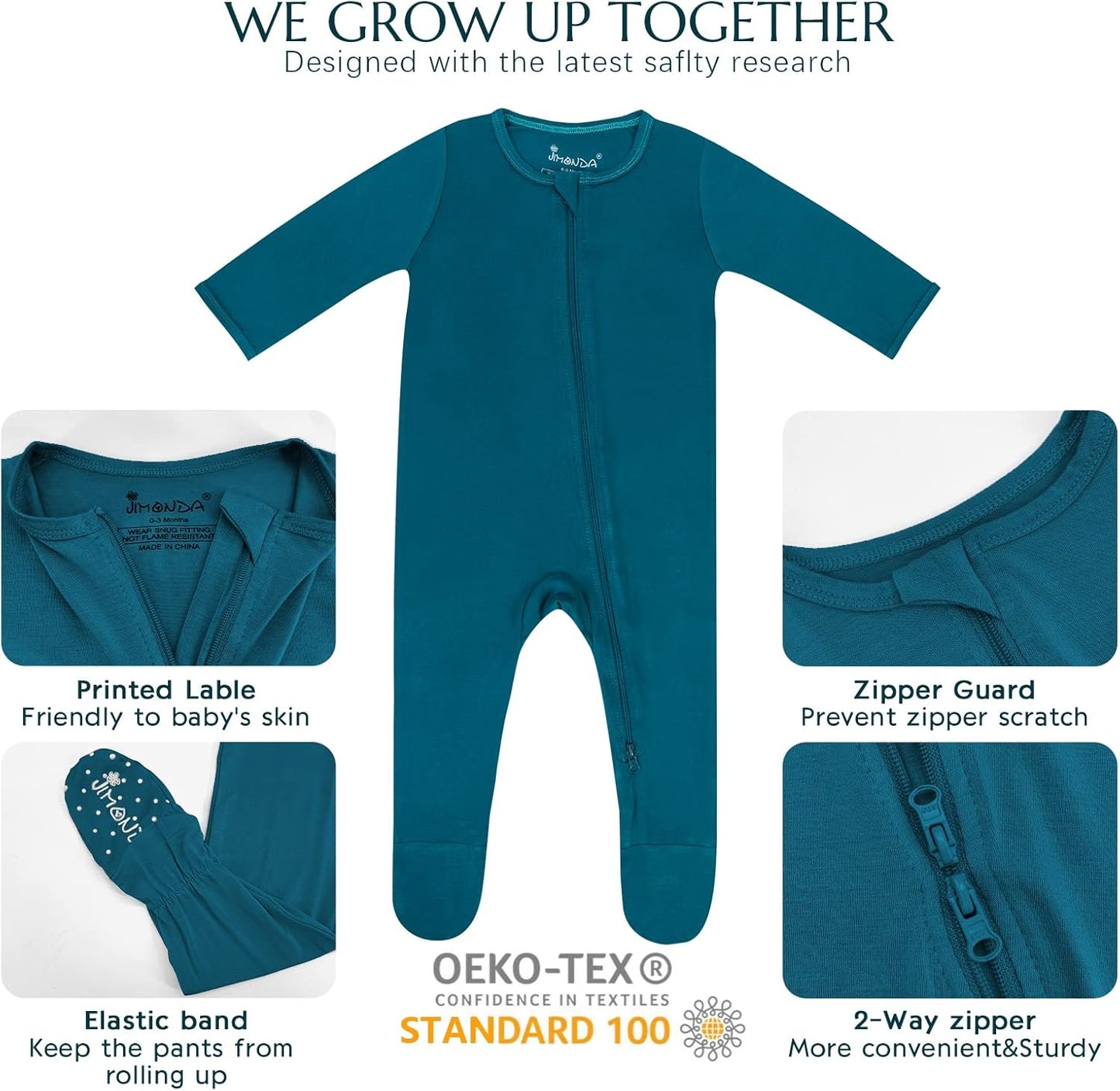 Jimonda Baby Romper Boys Girls Bamboo Pajamas 2-Way Zipper Footed Unisex Zip-Up Sleepers Sleep and Play pjs