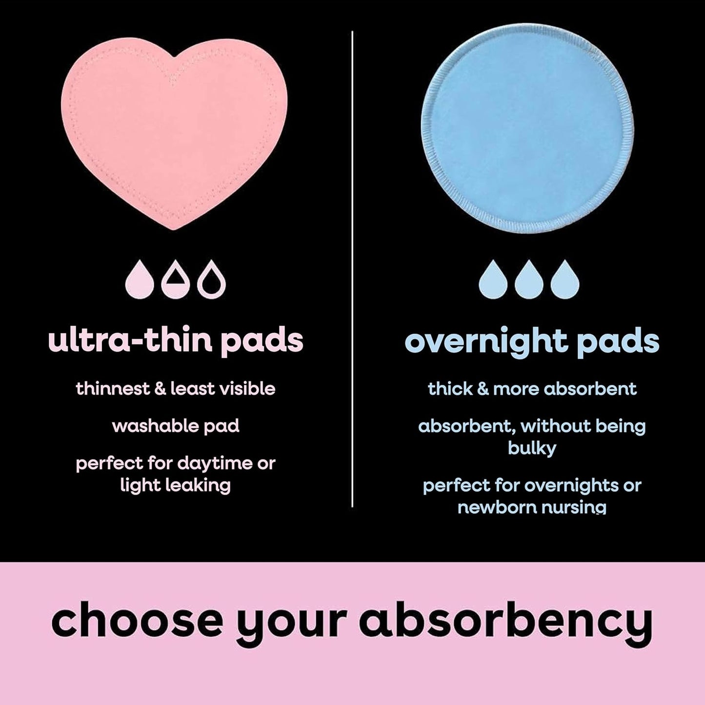 Bamboobies Women’s Nursing Pads, Reusable and Washable for Daily Use, Leak-Proof Pads for Breastfeeding, Pink, 12 Pads