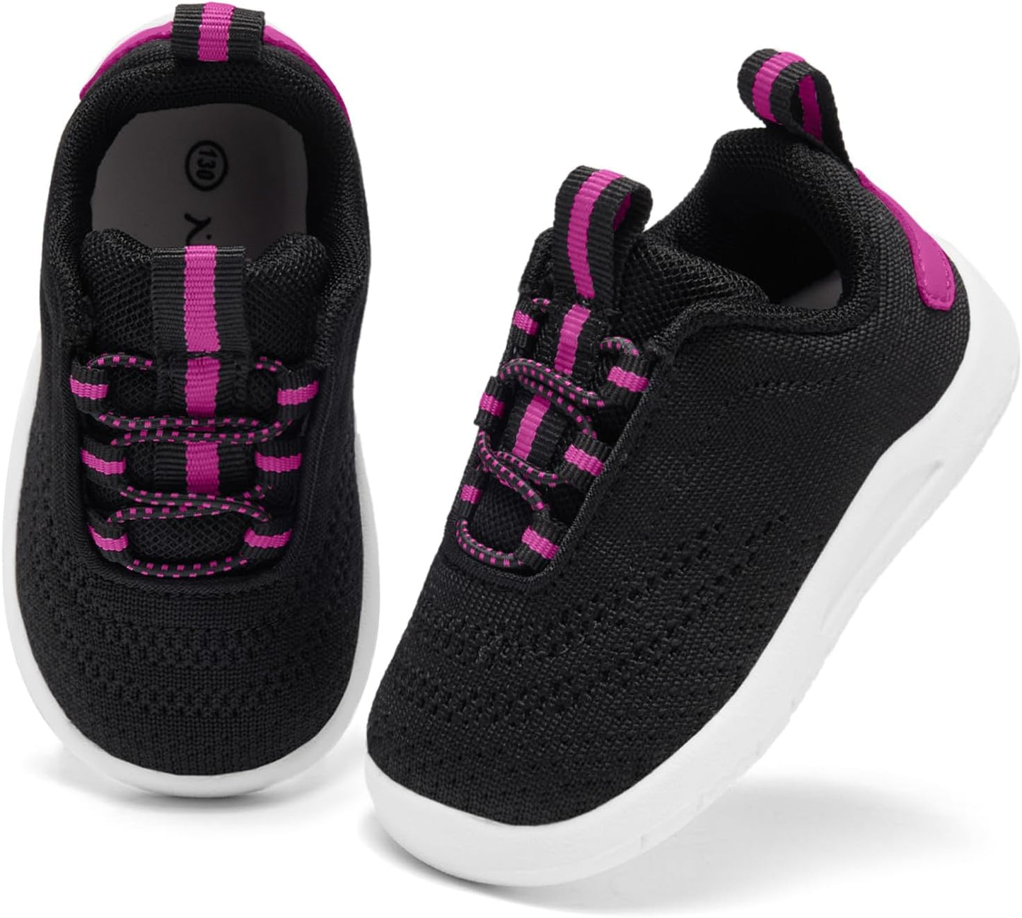 MORENDL Toddler Slip On Sneakers Baby Walking Shoes Non-Slip Breathable Unisex Pink Mesh Lace-Up Athletic Sneakers Infant Running Shoes