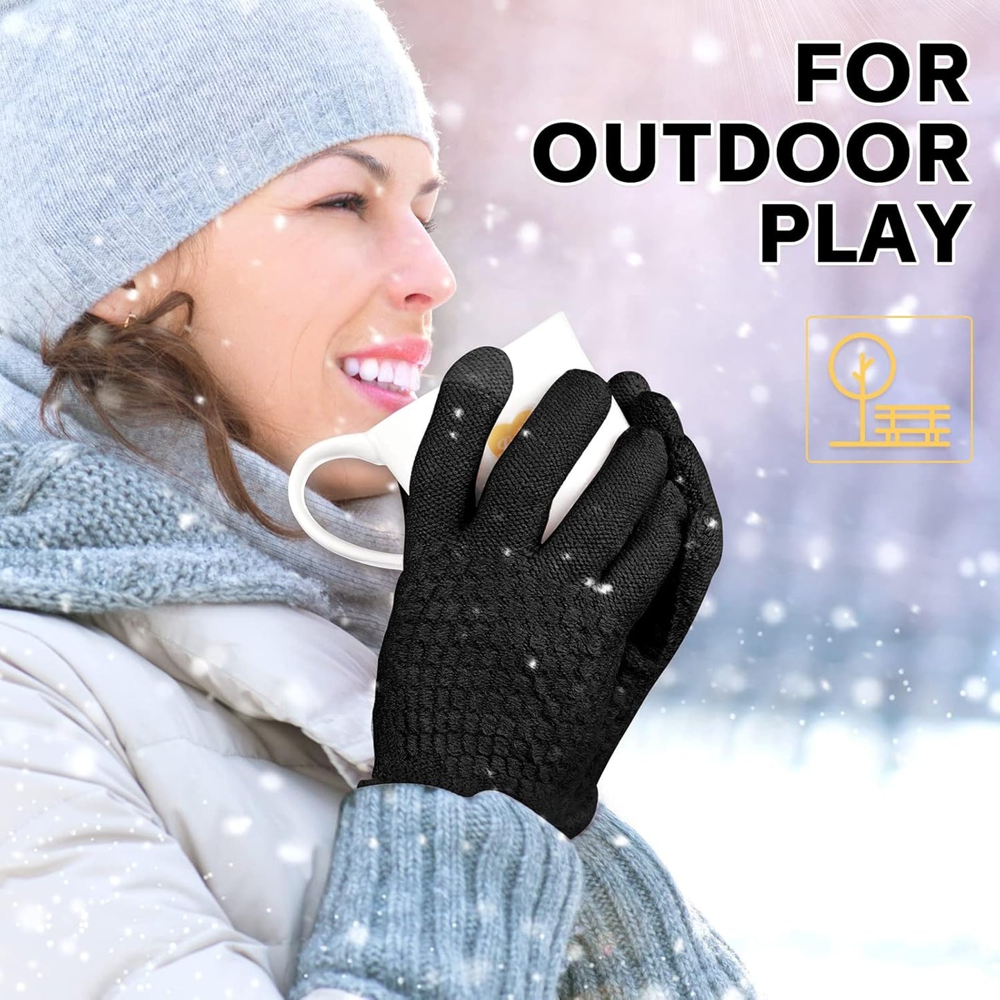 Geyoga 2 Pairs Women's Winter Touch Screen Gloves Soft Warm Fleece Lined Knit Elastic Cuff Winter Texting Gloves