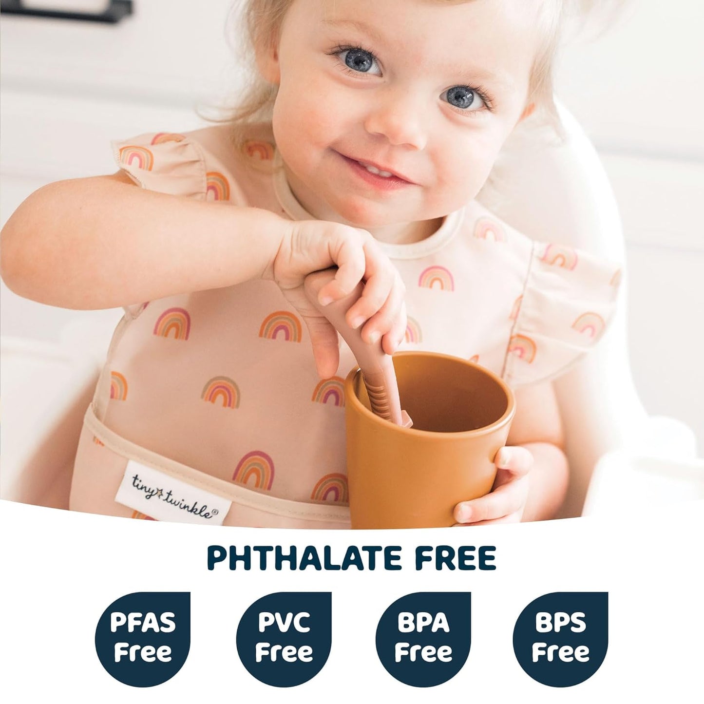 Tiny Twinkle Mess-Proof Baby Bib - Waterproof Bib for Baby Girl - Machine Washable - Adjustable Closure - PVC, BPA, & Phthalate Free - Great for Travel - Baby Food Bibs (3 Pack, Boho Set)