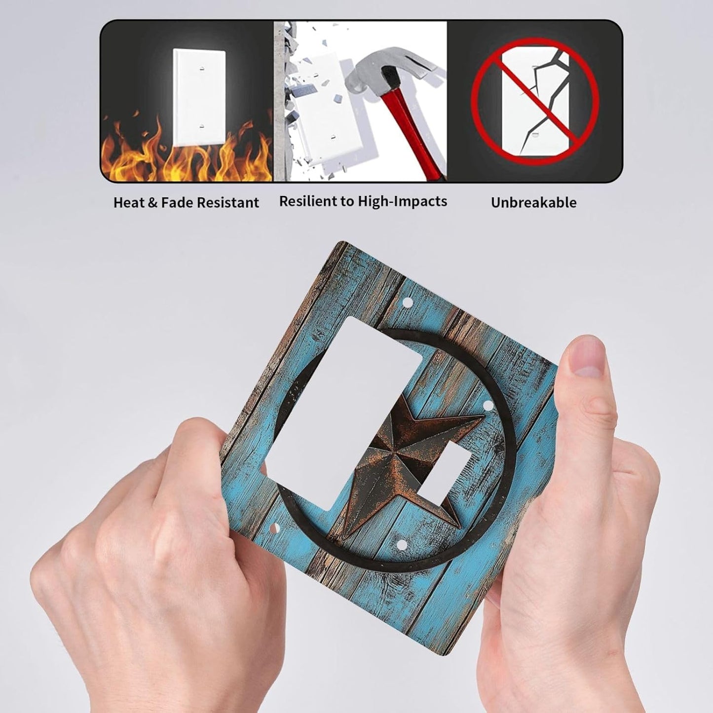 Outlet Covers Rustic Wood Country Barn Texas Star On Teal 1 Toggle 1 Rocker Combination Decorative Wall Plate Electrical Switch Plates Light Switch Cover Plate For Farmhouse Cabin Decor