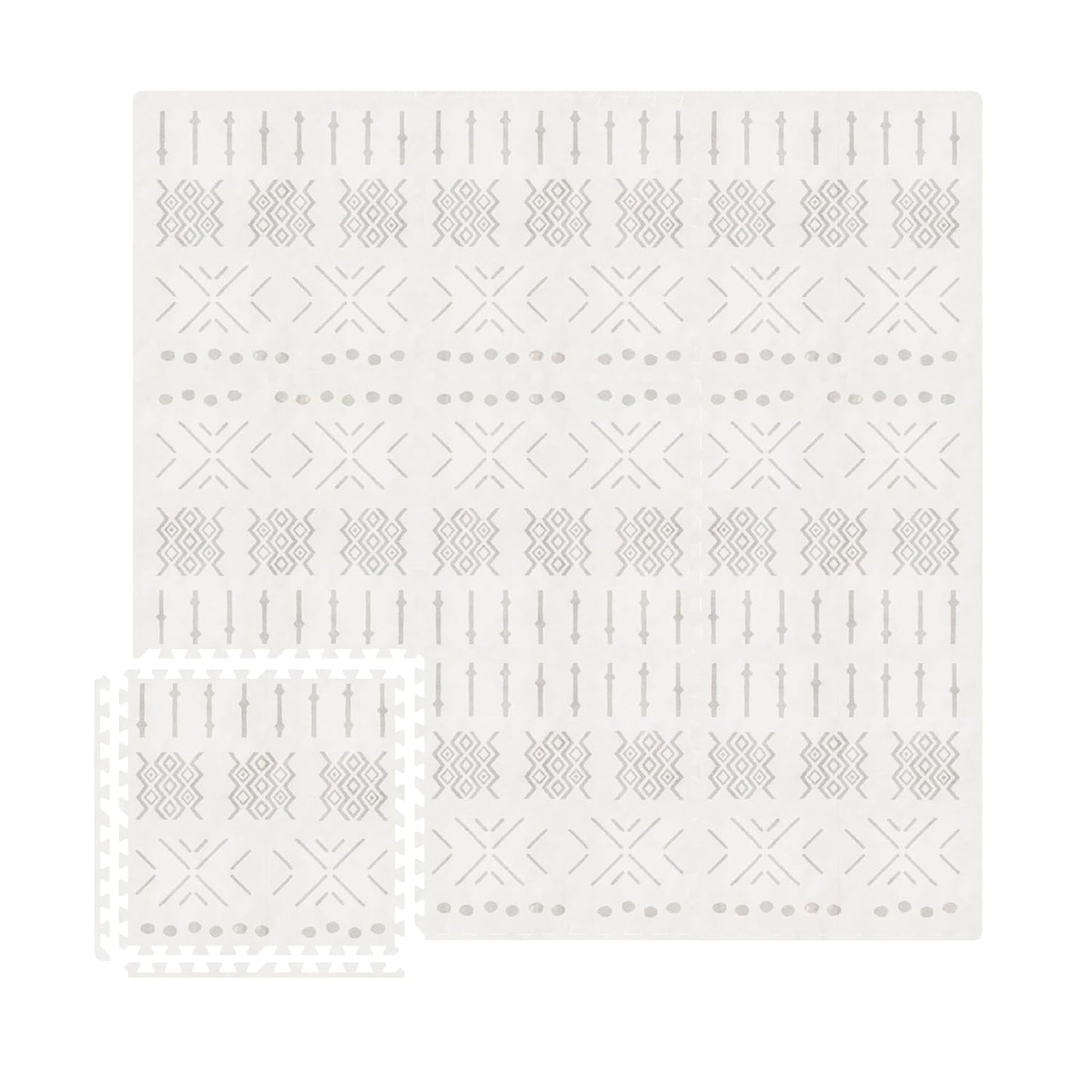 MOON WALKERS Stylish Boho Baby Play Mats for Floor,(6x6ft) Play Mat for Babies and Toddlers, Non-Toxic, Soft, Thick, Tummy Time Mat for Crawling (Extra Large 9 Tiles, Ivory Aztec)