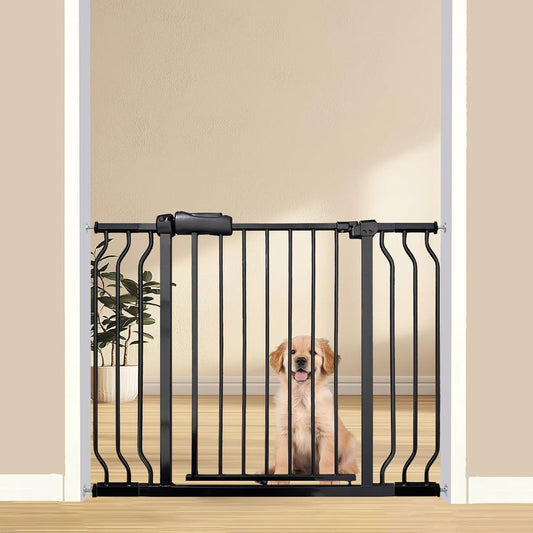Expandable Baby & Dog Gate 38.5-43.3 Inch, Tension Mounted Indoor Safety Gate for Stairs & Doorways - Black Metal, 30 Inch Tall