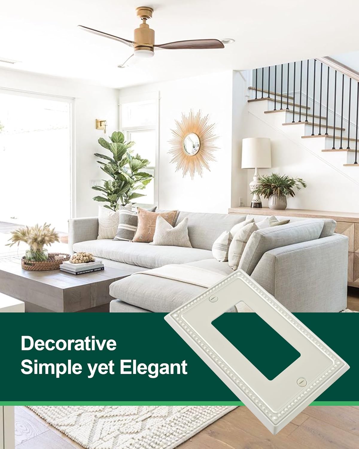 4-Pack Decorator Outlet Cover Plate, Decorative Switch Plates and Outlet Covers, Light Almond Metal Wall Plates for Electrical Outlets, Receptacle, GFCI Outlet, Dimmer Switch