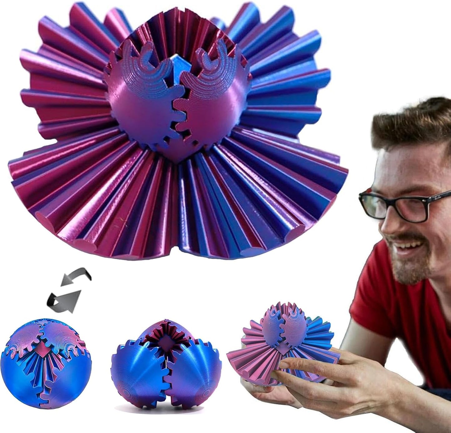 DIY Gear Ball, 3D Printed Gear Ball, Gear Ball Spin Ball or Cube Fidget Toy, Gear Sphere Desk Toy, Perfect for Stress and Anxiety Relaxing Fidget Toy Kids Adult Christmas Birthday Gift (Purple)