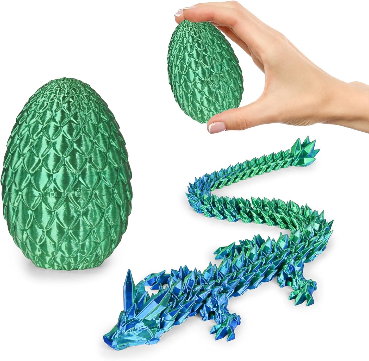 Small Dragon Eggs with Dragon Inside, 3D Printed Surprise Funny Gifts for Kids, Articulated Dragon Fidget Toys for Adults, Executive Desk Toys Office Room Décor (Christmas Green)