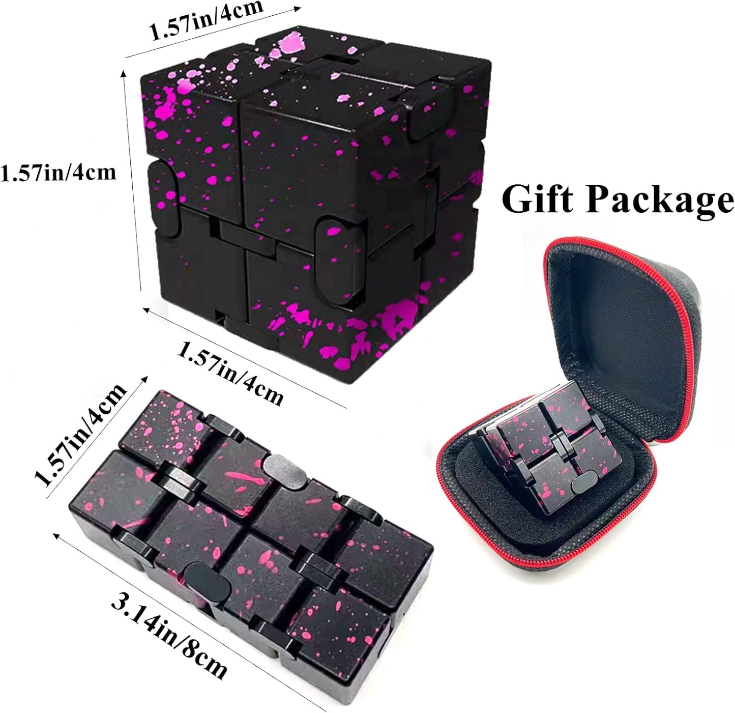 Metal Fidget Infinity Cube Toys for Men Gadgets Anxiety Stress Relief Aluminum Alloy Material (Black & Pink)