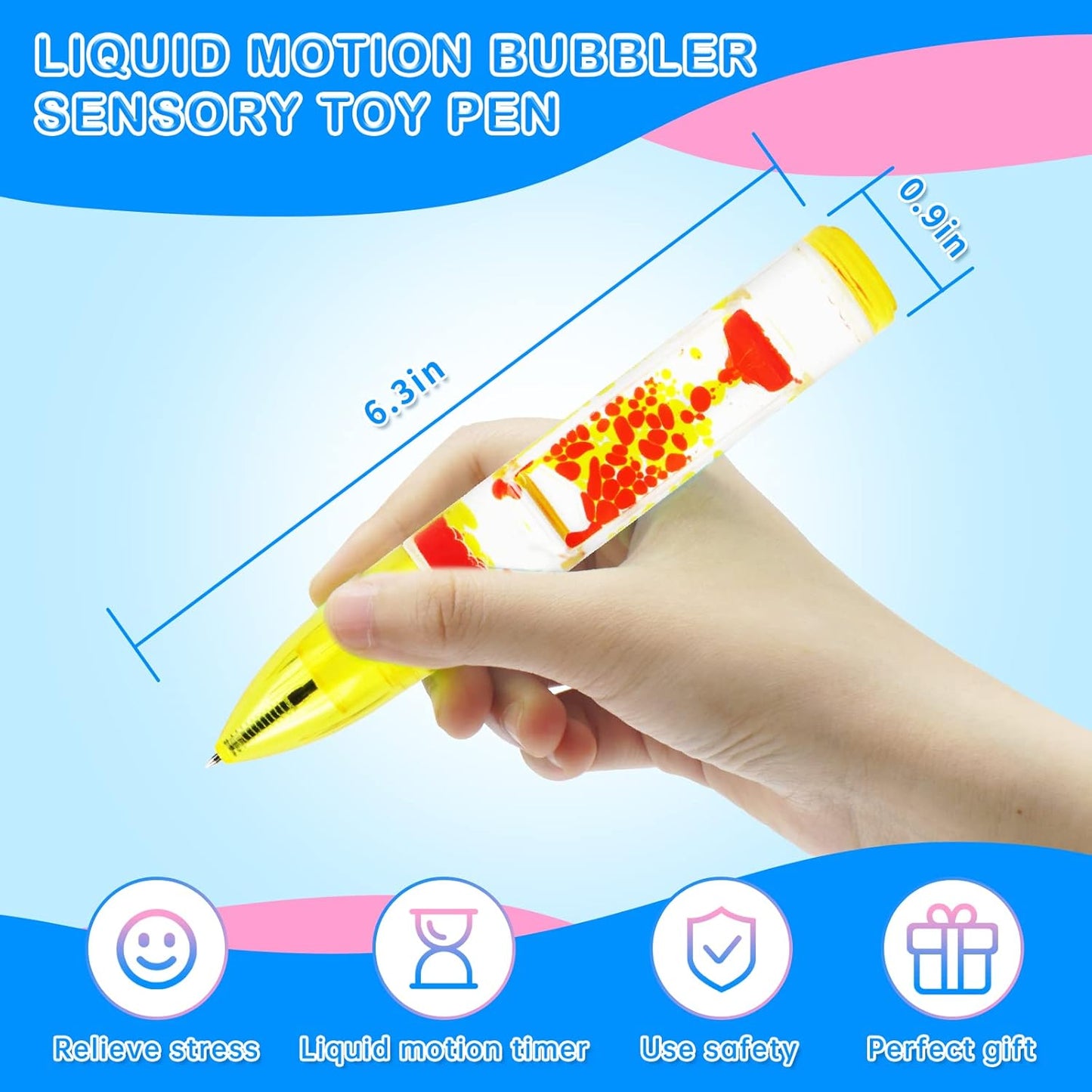 Liquid Motion Bubbler Sensory Toy Pen, Colorful Liquid Timer Pens Great for Stress and Anxiety Relief,Sand Timer for Kids and Adults(6 Pack)