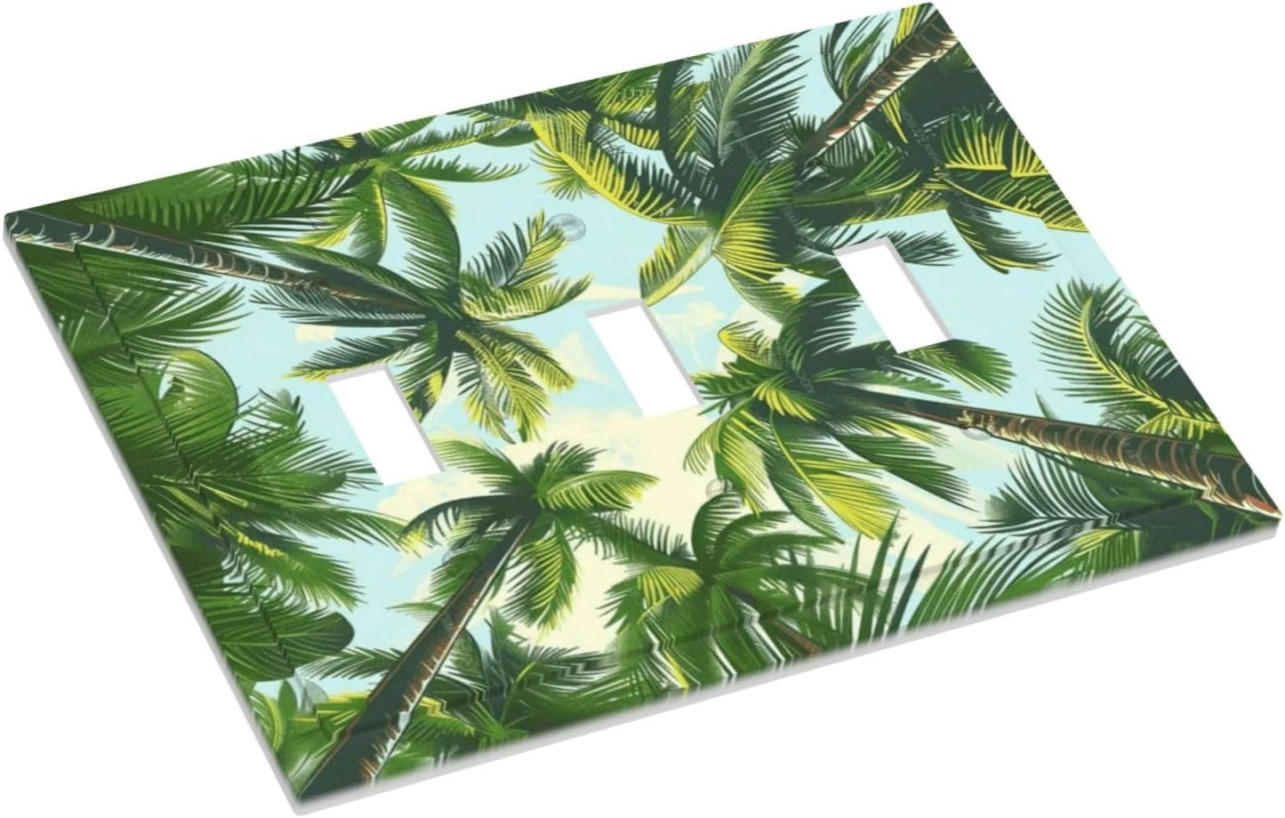 Summer Sky Coconut Palms Trees Green Plants Leaf Decorative Switch Plates 3 Gang Wall Plate Triple Toggle Light Switch Cover Faceplate Electrical Wall Panels for Bed Room Living Room Decor