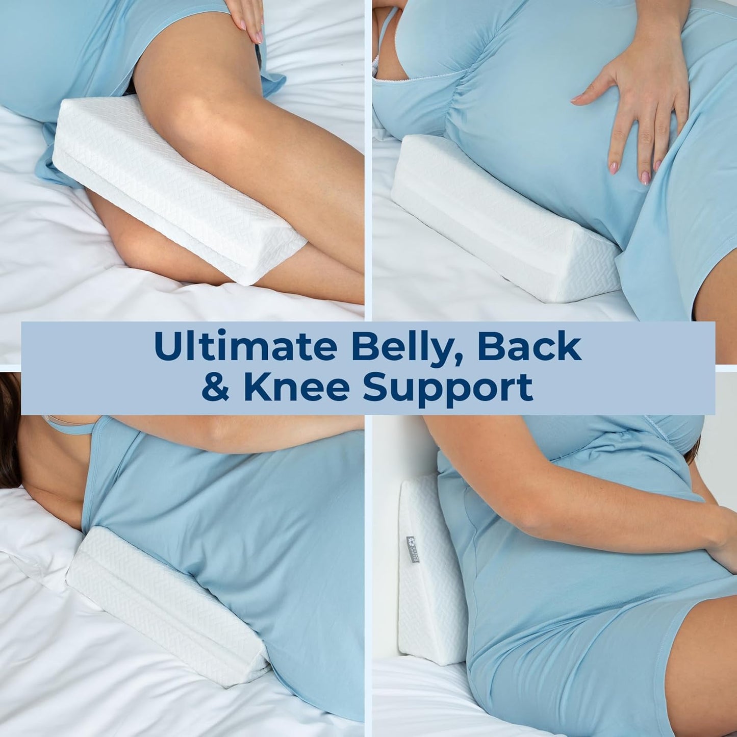 5 STARS UNITED Small Knee Pillow for Side Sleepers – Wedge Firm Foam Support for Belly, Back & Knees – Compact Maternity Cushion for Travel & Pregnancy Relief, White