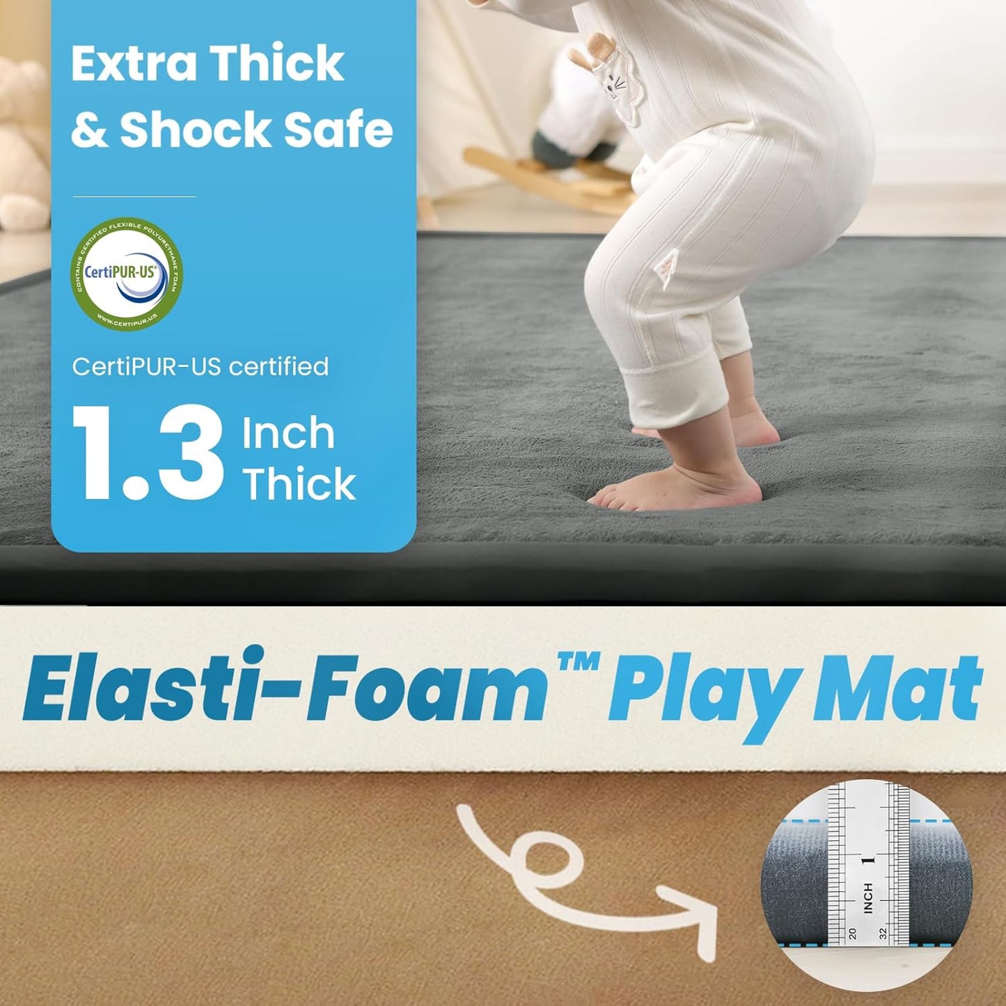 Ultra Soft Baby Play Mat,79"×158" Extra Large Activity Tummy Time Mat for Toddlers,Infants,Kids,Extra Thick Elasti-Foam Nursery Rug for Floor,Non-Slip Safe for Crawling,Water-Repellent(Dark Grey)