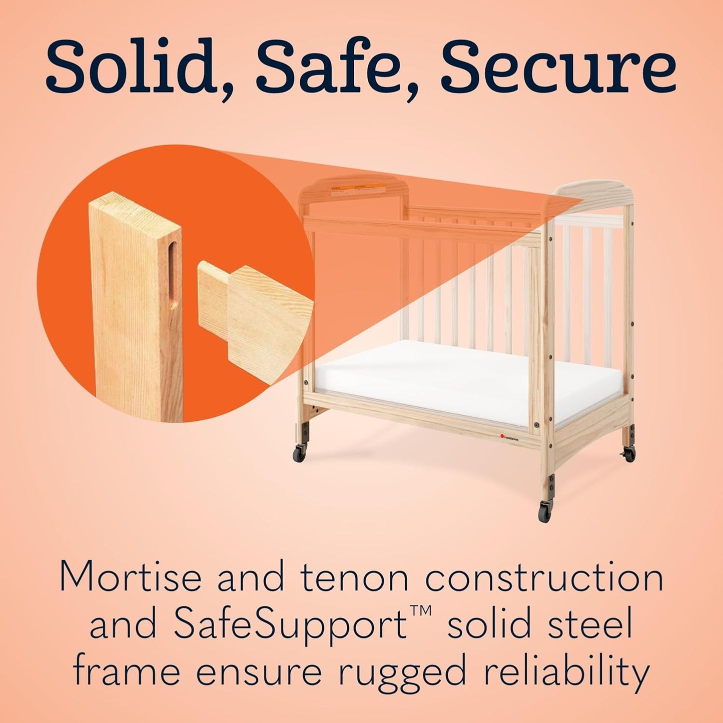 Foundations Serenity 3-Panel Clearview Compact Crib, Fixed-Side, Natural Wood