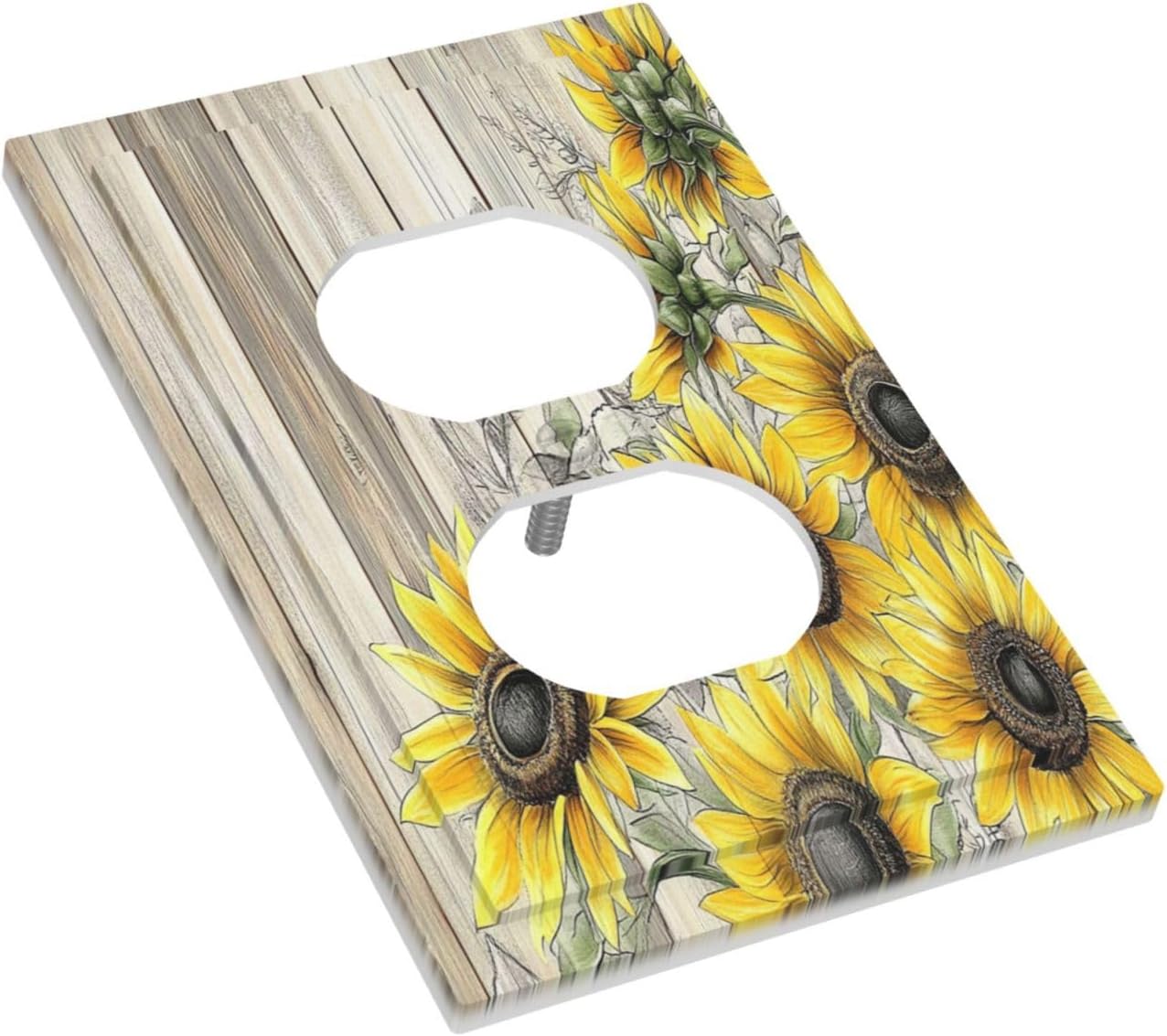 Outlet Covers Floral Sunflower Rustic Flower Vintage Wood 1 Gang Duplex Light Switch Cover Decorative Switch Plates Electrical Receptacle Faceplate Wall Plate For Farmhouse Cabin Decor