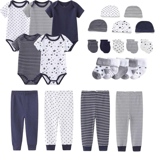 Newborn Layette Gift Set Bodysuits Pants for Baby Girl and Boy 24 Piece 100% Cotton Essentials and Accessories