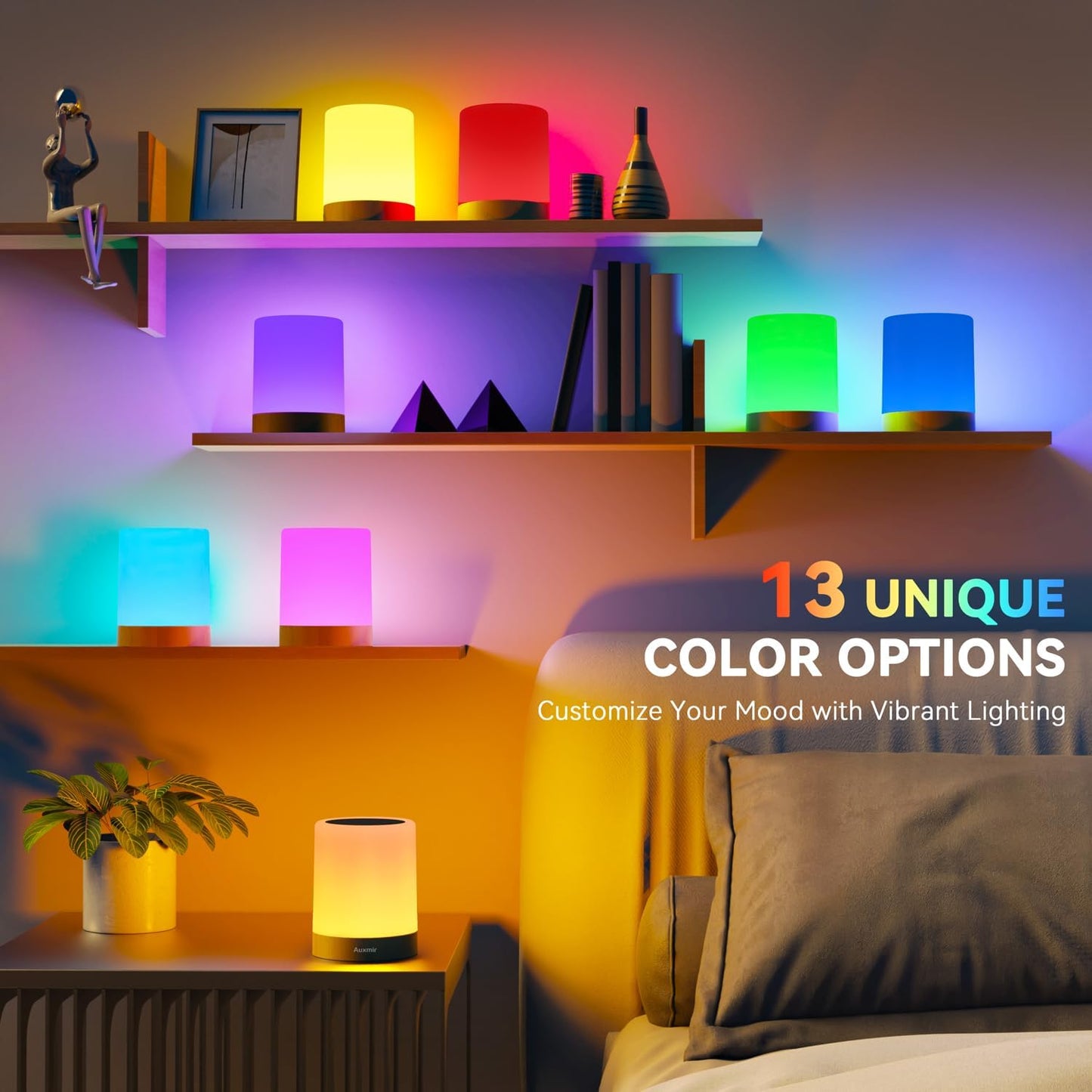 LED Night Light Bedside Lamp Touch and Remote Control Dimmable Tabletop 13 Colors Changing 5 Brightness Adjustable Rechargeable Portable Lamp for Baby Kids Bedroom Living Room Outdoor Camping