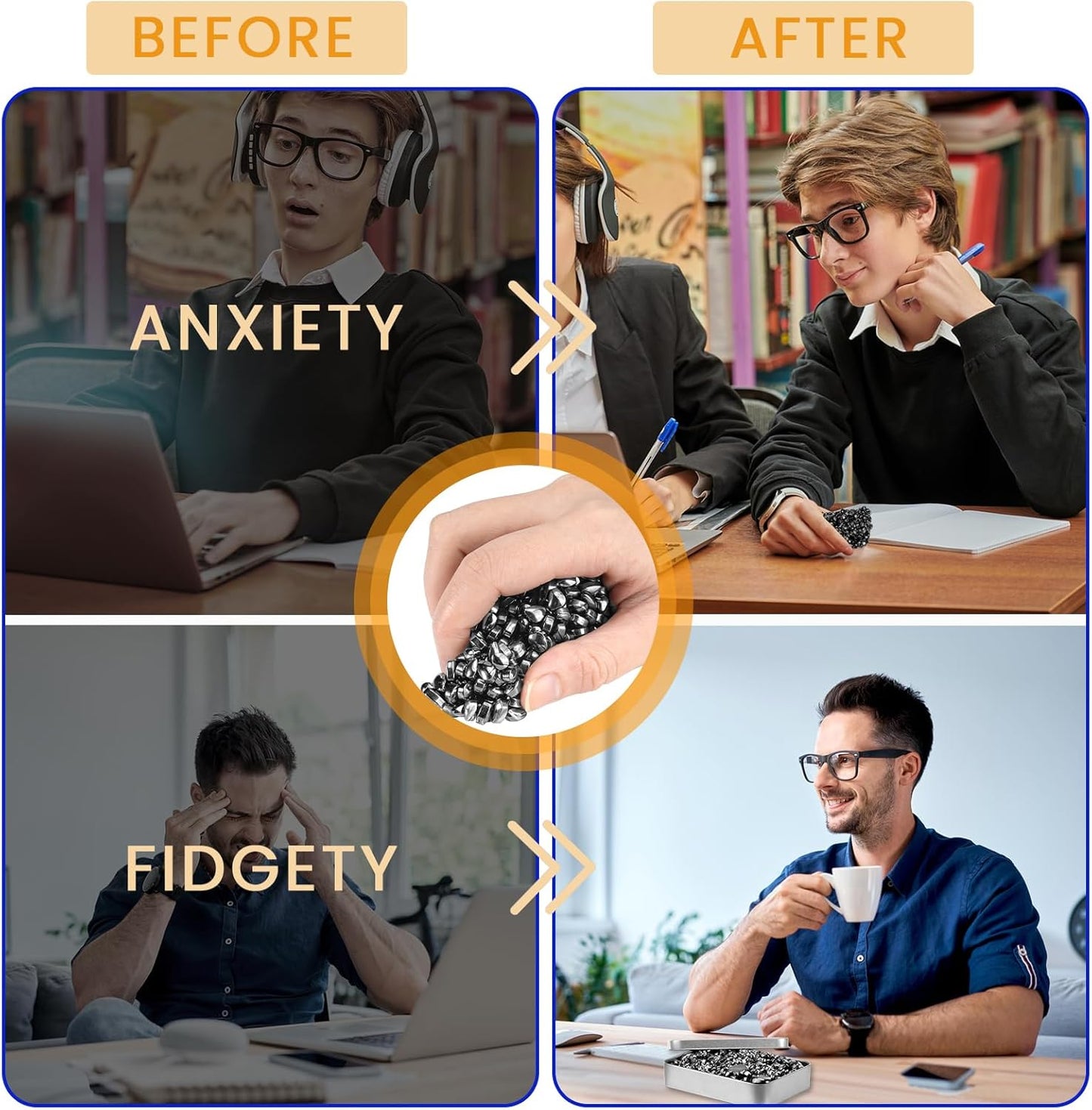 Magnetic Balls Over 1000 PCS Mini Magnetic Putty, with 2 Big Smooth Magnetic Beads, Fidget Toys for Adult, Weak Ferrite Putty Desk Toys for Office (Black)