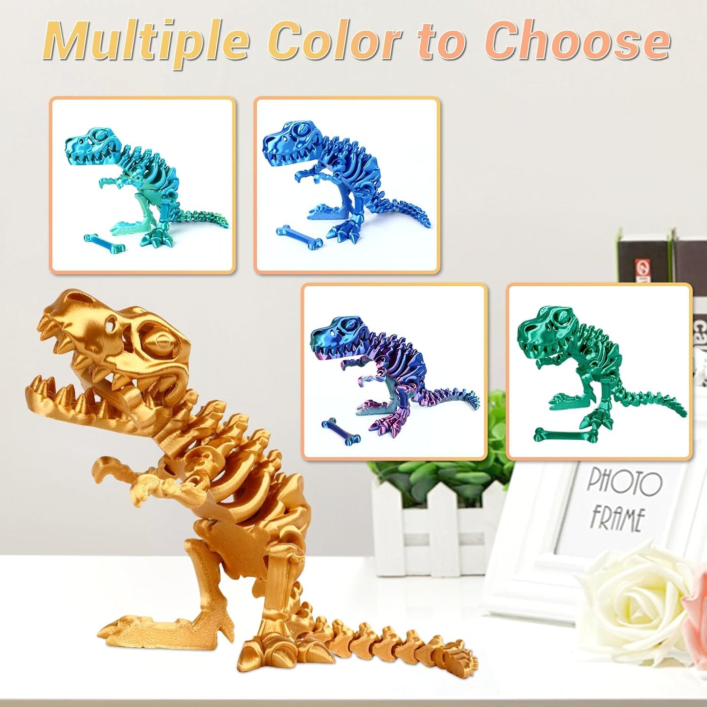 3D Printed Dinosaur Bones Tyrannosaurus Rex Skeleton with Movable Joints, 3D Model Skull T-Rex, Flexible Articulated Dinosaur Fidget Toys Adults for Autism/ADHD