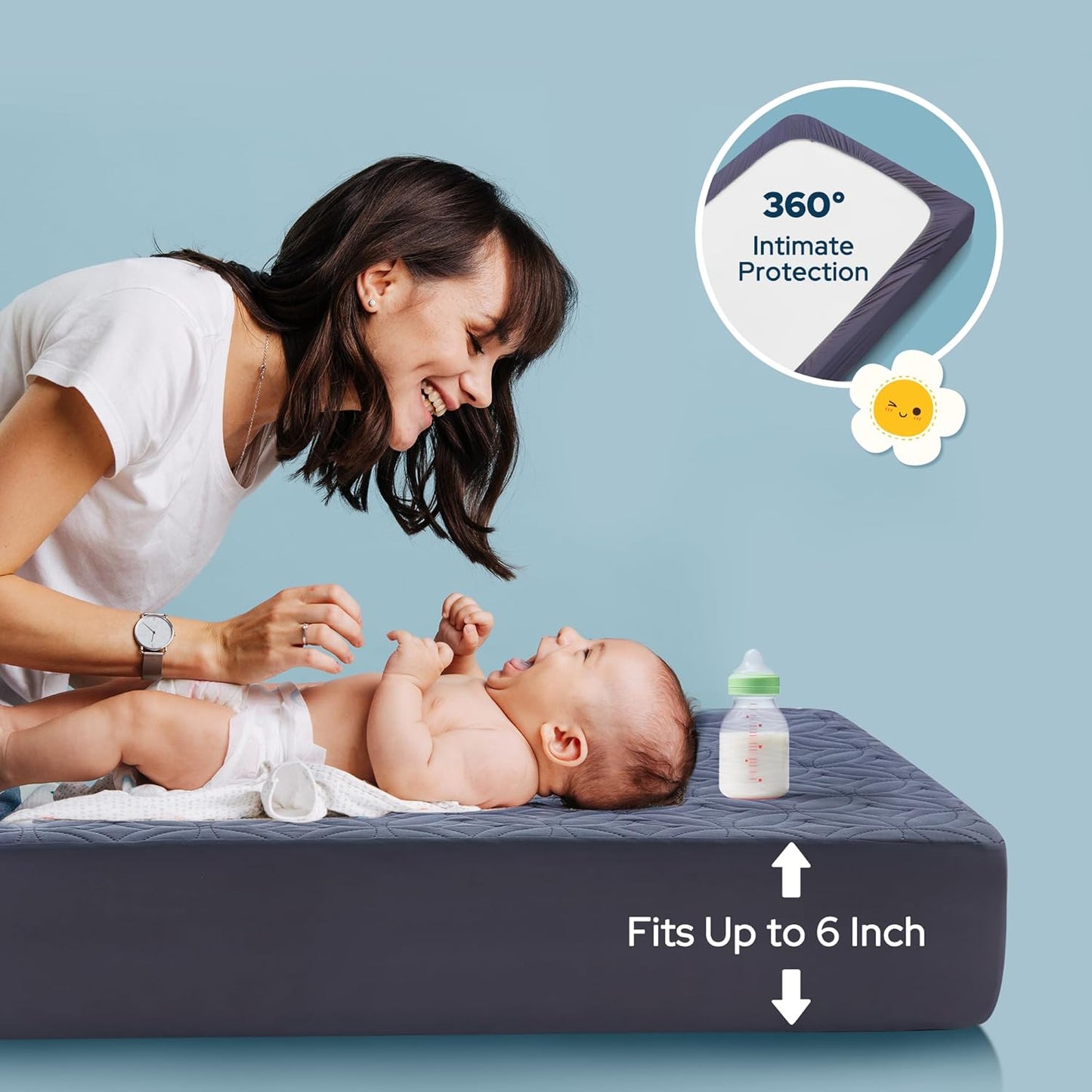 Waterproof Crib Mattress Protector 2 Pack, Soft and Breathable Crib Mattress Pad Cover, Noiseless Machine Washable Toddler Mattress Protector for Standard Baby Toddler Bed (52''x28'',Navy Blue)