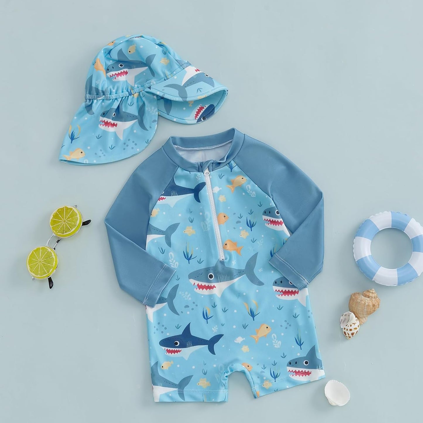 Hnyenmcko Baby/Toddler Boy Rash Guard Swimsuit Long Sleeve One Piece Zipper Swimwear Sunsuit Infant Bathing Suit Beachwear