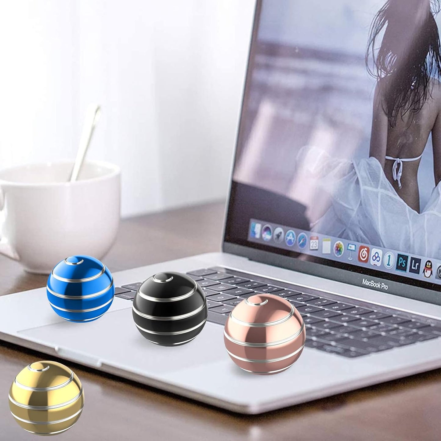 Kinetic Desk Toy Ball, 1.54'' Kinetic Desktop Spinning Toys, Optical Illusion Toys for Anxiety, ADHD, Metal Fidgets for Dad, Mom, Son, Daughter (39MM, Rainbow-A)