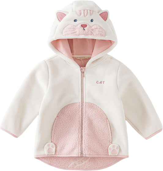 DAVE&BELLA Toddler Fleece Jacket, Baby Boys Girls Animal-shaped Hooded Zipper Long Sleeve Warm Spring Autumn Outerwear Coat