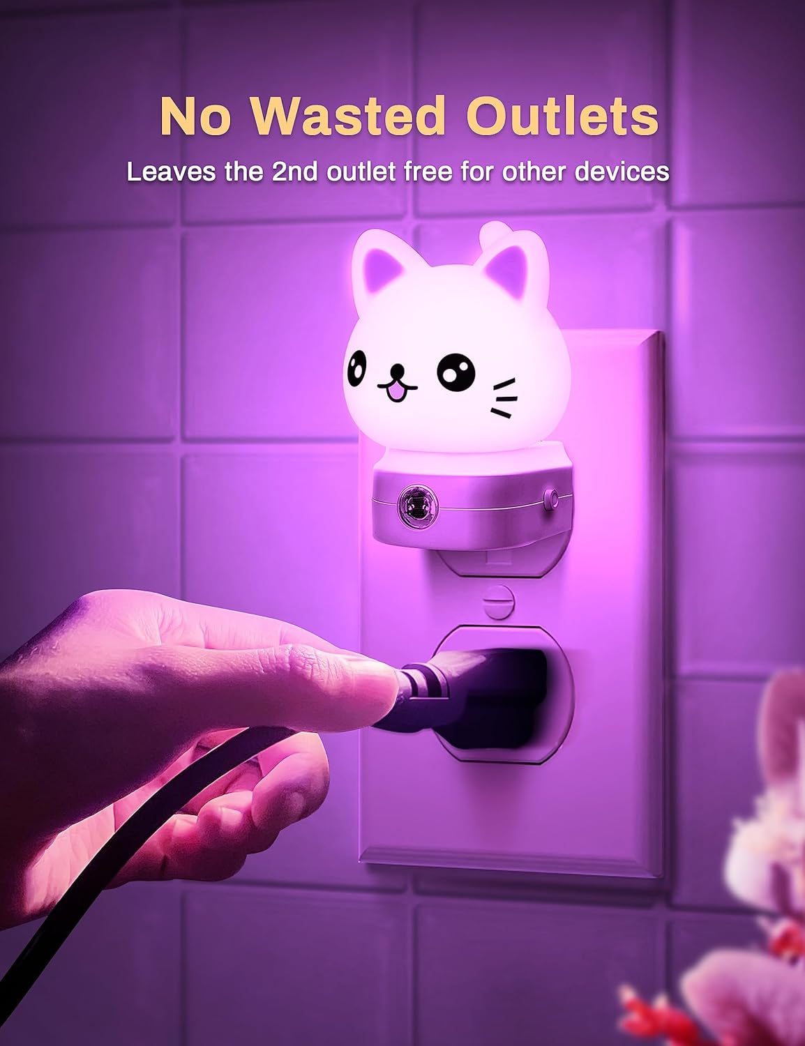 Cat Night Lights Plug Into Wall, Cute Night Light for Kids, 8-Color RGB LED Night Light with Dusk to Dawn Sensor, Nightlight for Kids Room, Bathroom, Bedroom Décor, Children Gift