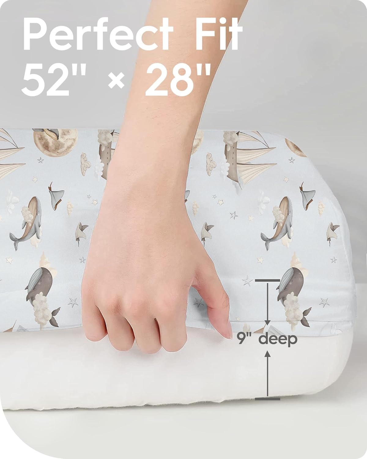 Premium Fitted Baby Boy Crib Sheets for Standard Crib Mattress - Ultra-Soft Jersey Knit Crib Mattress Sheet, Safe and Snug, Durable, Stylish Crib Sheet, 28''x52''x9'' Extra Deep Pocket (Whale Dreams)