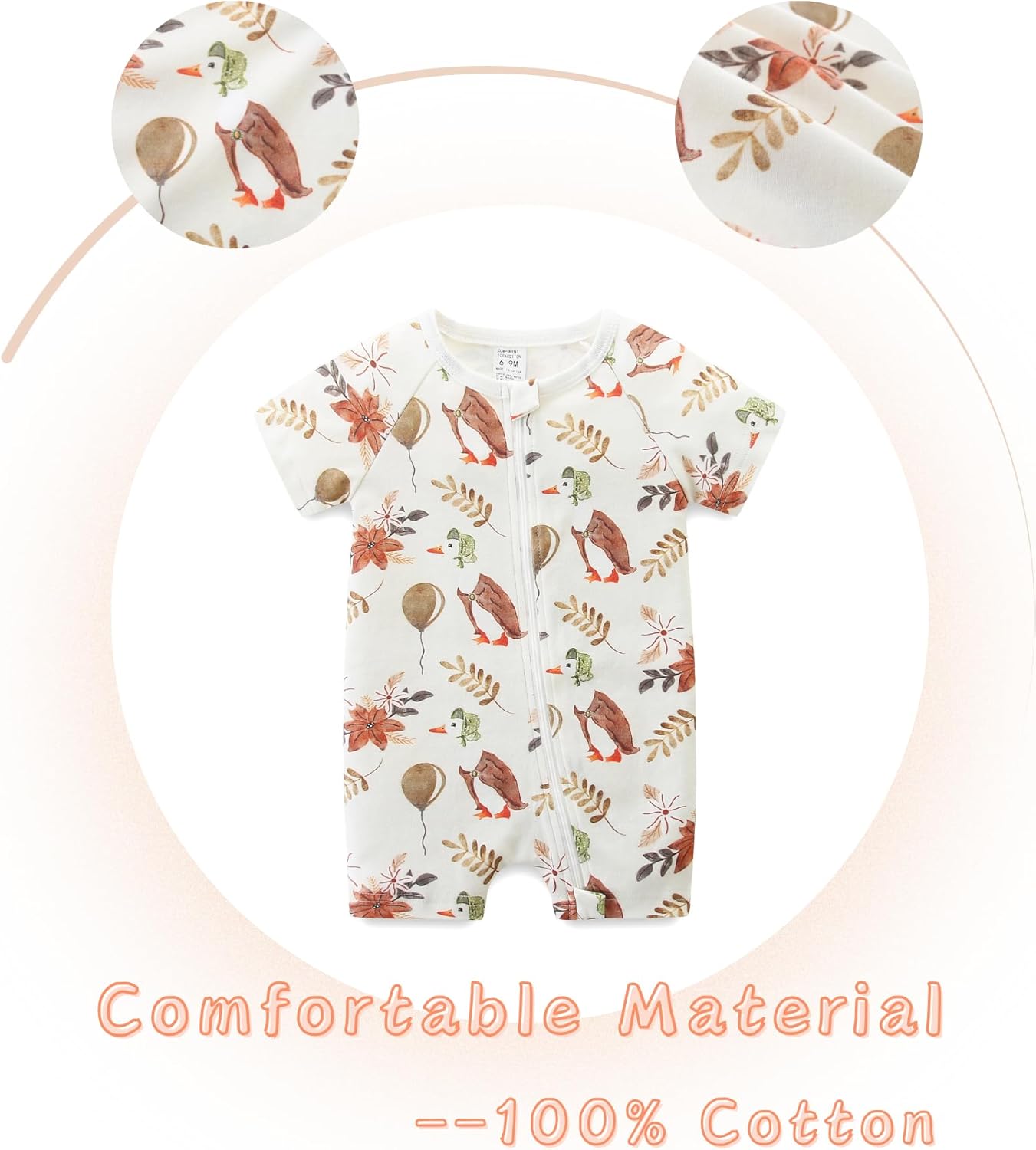 Unisex Summer Trendy 2-Pack Rompers Short Sleeve Zipped Bodysuit Infant Cotton Outfits