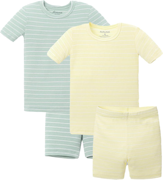 AVAUMA Stripe Pattern Baby Boys Girls Pajama Set Kids Toddler Snug fit Ribbed Sleepwear pjs for Daily Life Style