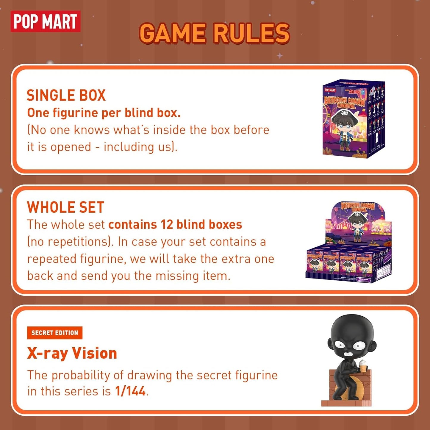 POP MART Detective Conan Case Closed Carnival Series Blind Box Figures, Random Design Mystery Toys for Modern Home Decor, Collectible Toy Set for Desk Accessories, Single Box
