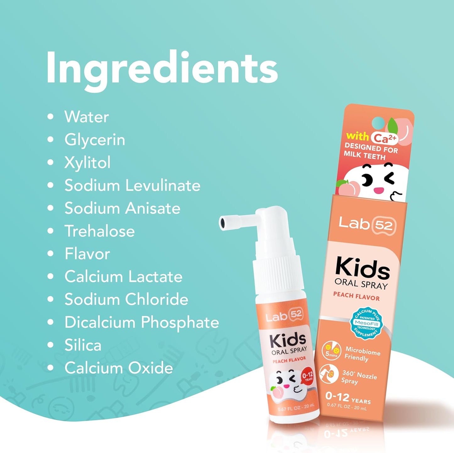 LAB52 Kids Oral Spray, Toddler Toothpaste Helper for Daily Oral Care and Fresh Breath, Children Approved with Fluoride Free for Newborn to Preschoolers, Xylitol Vanilla Flavor