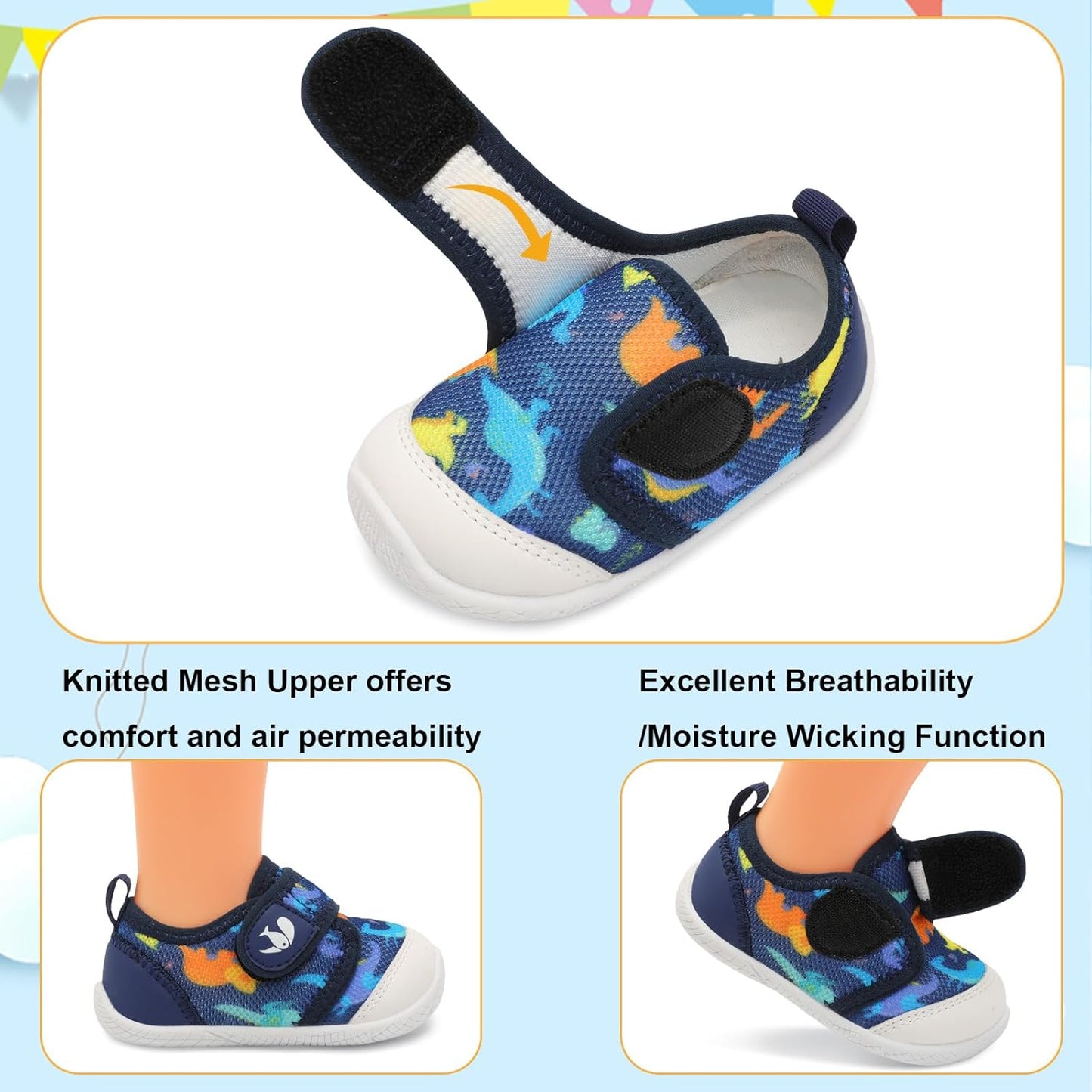 FEETCITY Baby First Walking Shoes Boys Girls Infant Sneakers Crib Shoes Breathable Lightweight Slip On Shoes