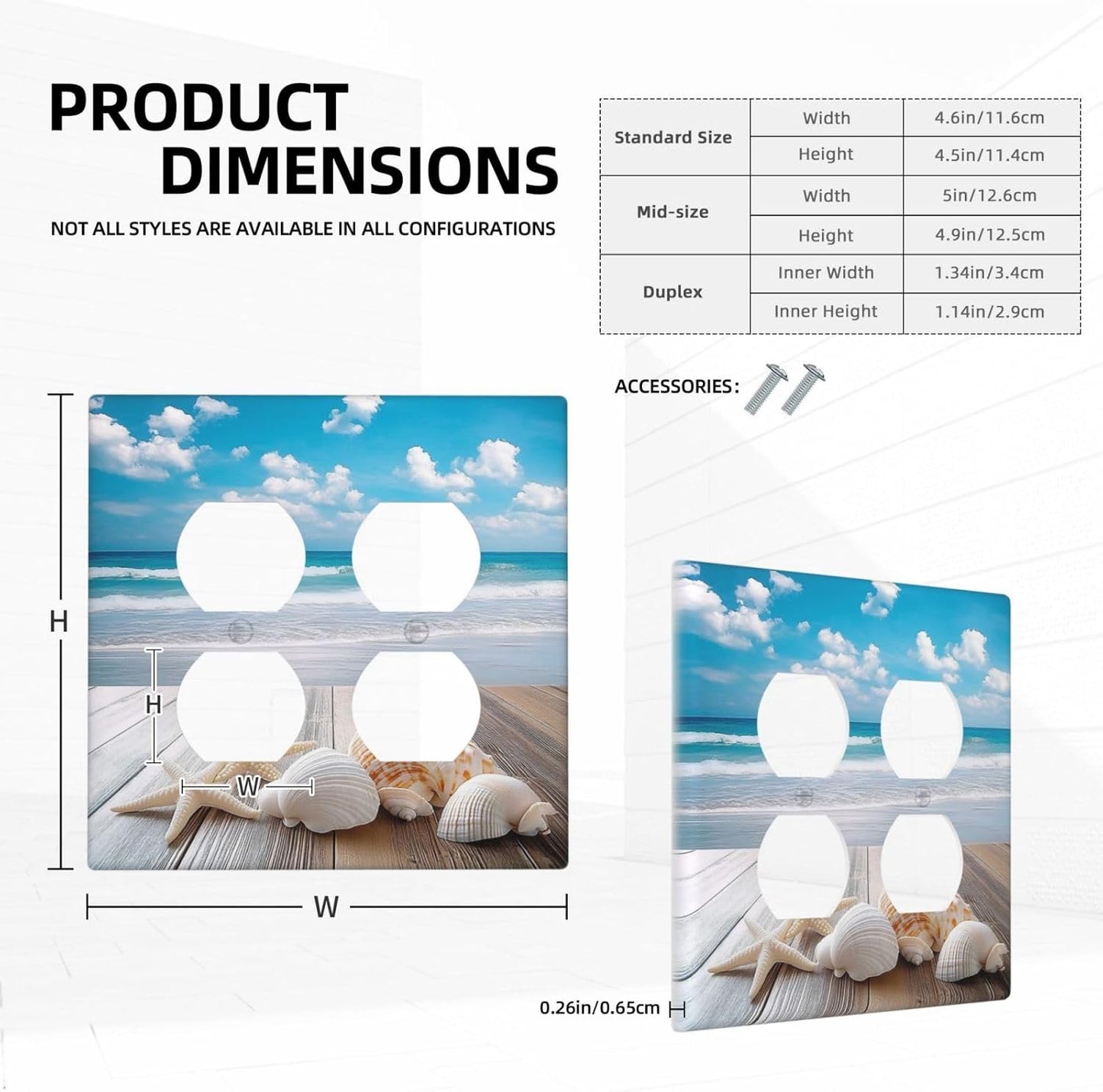 Outlet Covers Beach Waves Brown Wood Starfish Shells 2 Gang Double Duplex Decorative Light Switch Covers Electrical Wallplates Socket Faceplate For Bathroom Living Room Decor