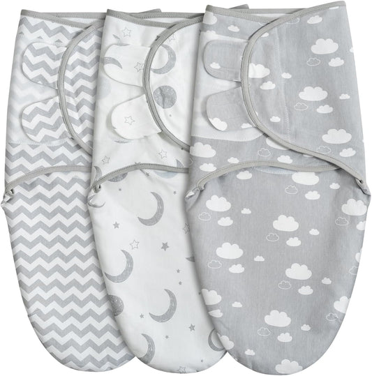 GLLQUEN BABY 3-Pack Swaddle Wrap blankets, Newborn Swaddles 0-3 months, Baby Swaddling Sack, Moon & Cloud, Infant Swaddle Blanket Wrap (Small/Medium)