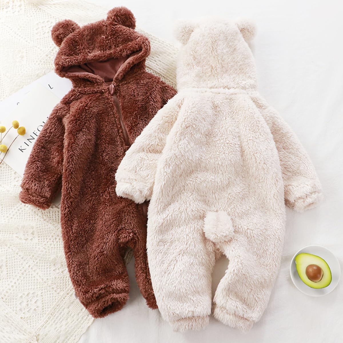 Newborn Baby Bear Fleece Romper One-Piece Footies Jumpsuit Pajama Infant Outfit for Baby Boys Girls