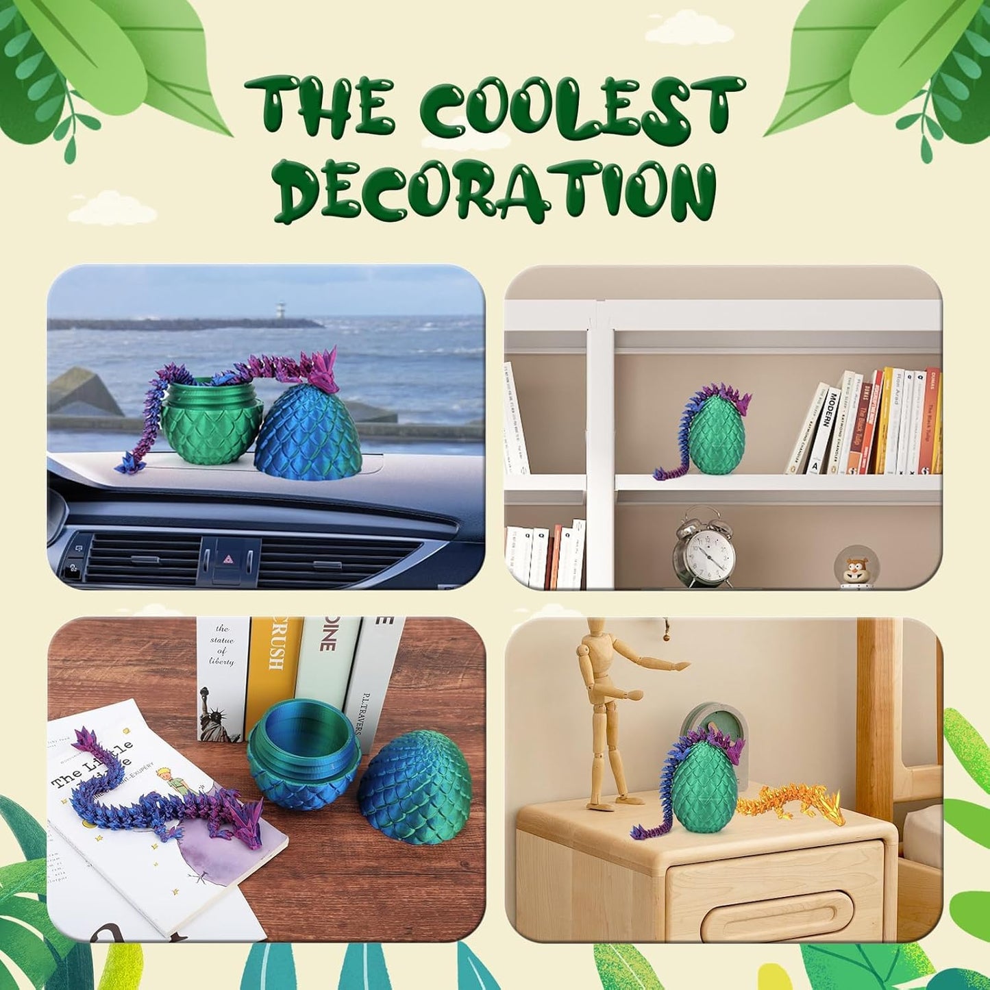 3D Printed Dragon in Eggs 12 in Articulated Dragon Crystal Dragon Fidget Toy with Dragon Eggs Flexible Executive Desk Toys Home Office Decor (Random-Color)