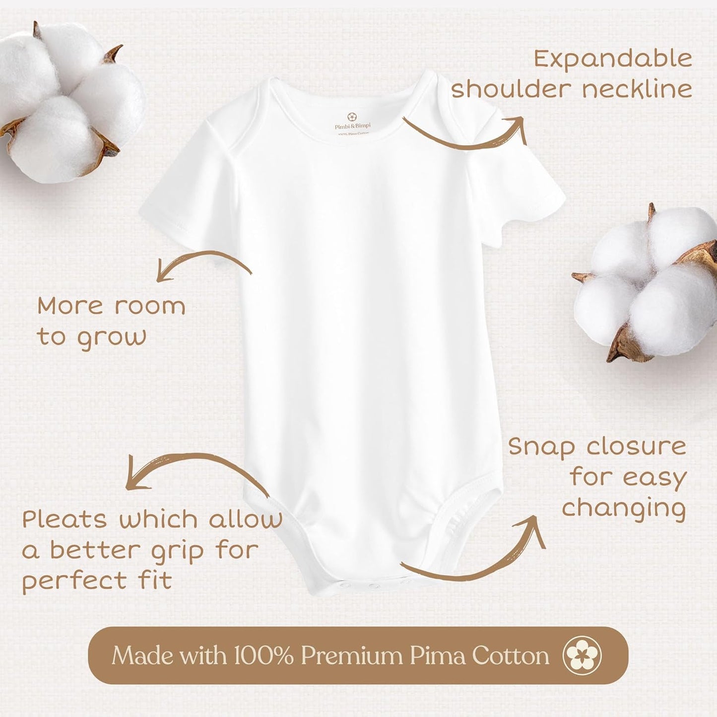 Pimbi&Bimpi Baby Bodysuit - Short Sleeve | Premium Peruvian PIMA Cotton | Gender Neutral Baby Clothes