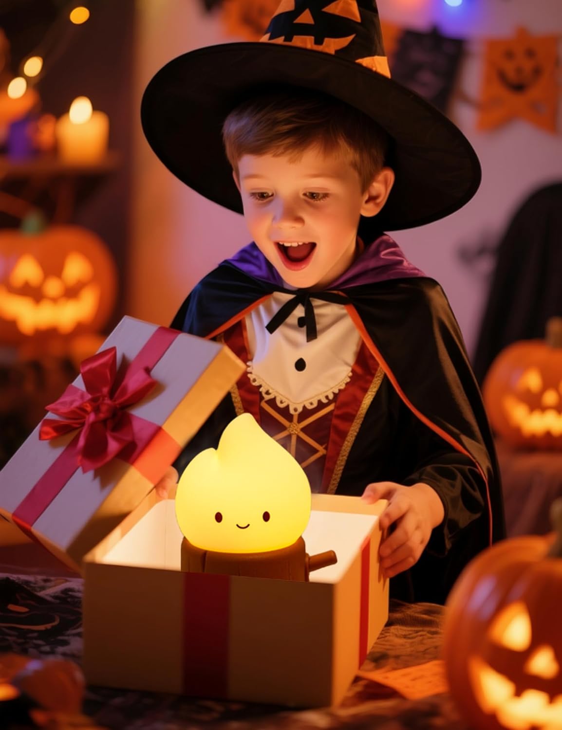 Halloween Candles Light for Kids, Electronic LED Flameless Candle, Cute Emotional Support Flame Night Lamp, Mood Candlelight for Halloween Christmas Birthday Party Decor