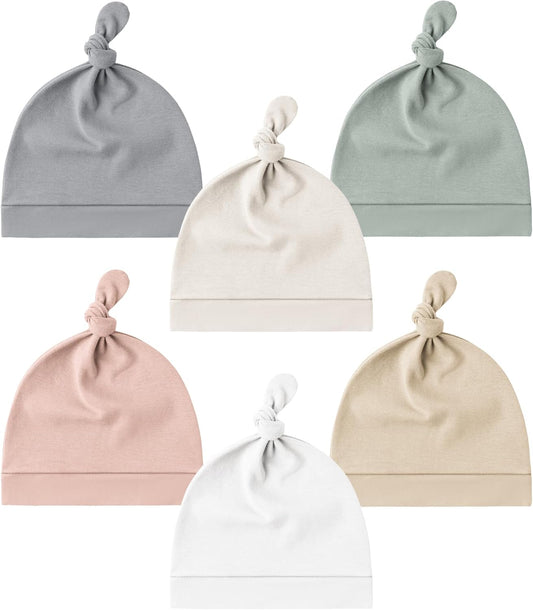 Konssy 6 Pack Baby Newborn Hats Set Knot Beanie Hats Soft for Infant Baby Girls Boys Caps 0-6 Months