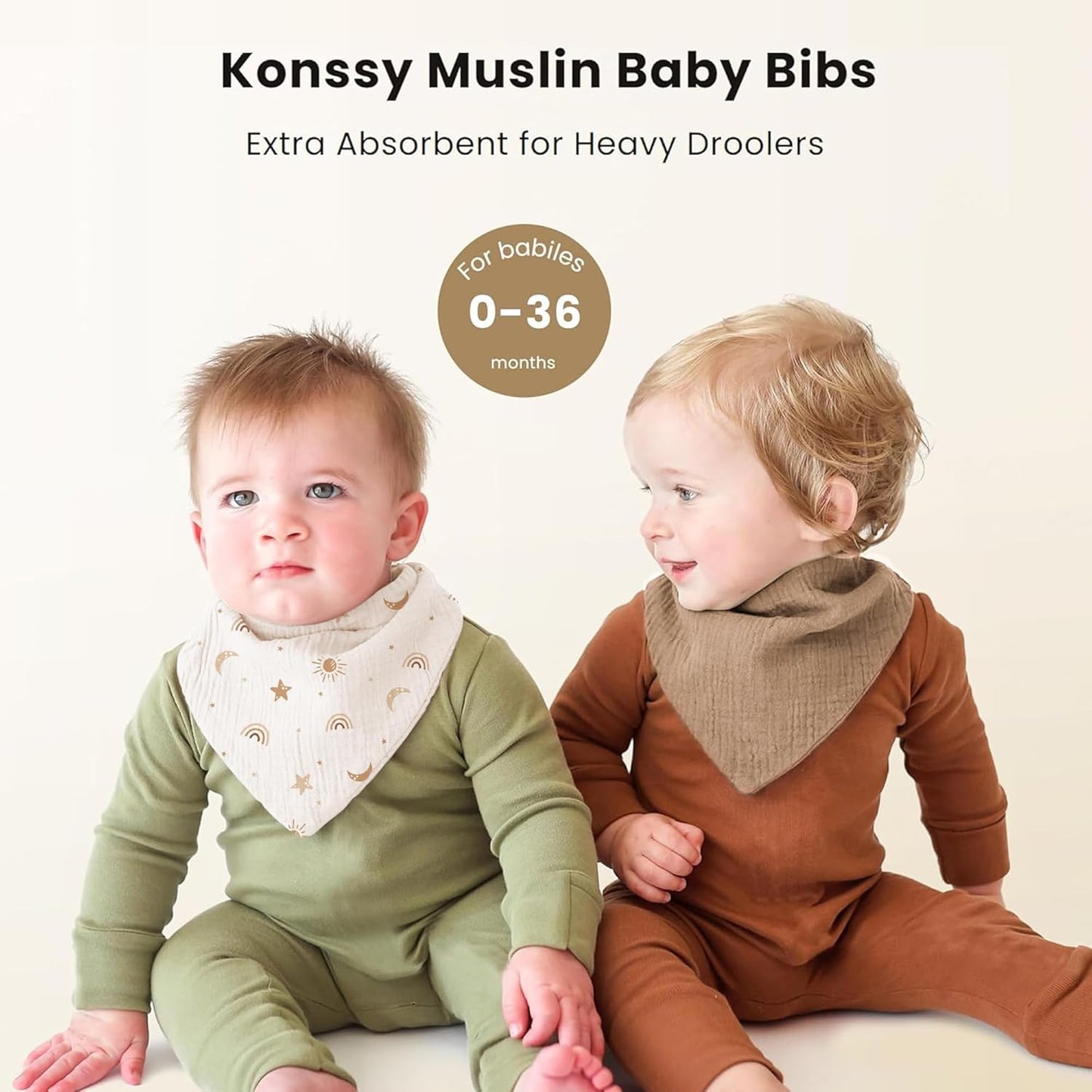 Konssy Muslin Baby Bibs 10 Pack Baby Bandana Drool Bibs 100% Cotton for Unisex Boys and Girls, Soft Absorbent Set for Teething and Drooling