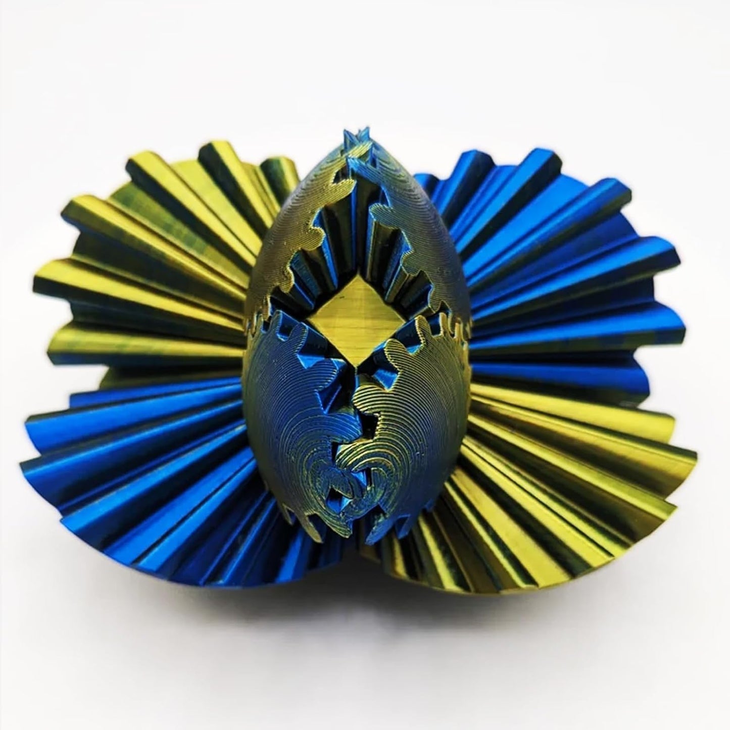 Gear Ball 3D Printed Gear Ball Fidget Toy, Gear Ball Fidget Toy, Perfect for Stress and Anxiety Relaxing fidget Toy, Desk Toy - Ideal for Sensory Needs and Autism (Laser Yellow Blue)
